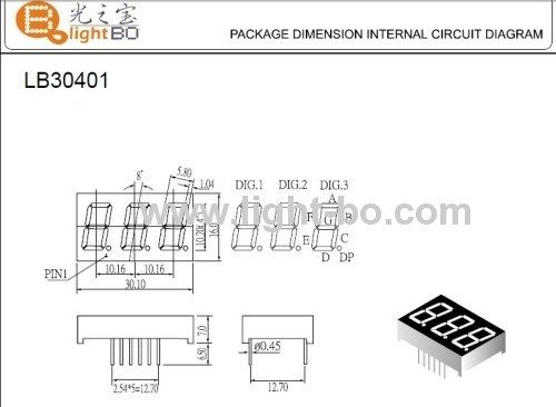 3 digit 0.4" common anode blue 7 segment led display