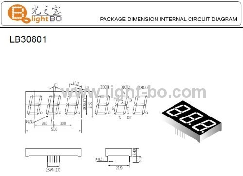 Màn hình LED 7 đoạn ba chữ số màu xanh lá cây siêu sáng 0,8 inch