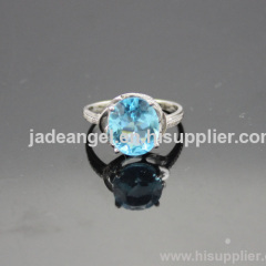 Fine Blue Topaz Cubic Zricon 925 Silver Ring Jewelry