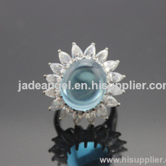 Gemstone Jewelry Sterling Silver Created Blue Topaz and Clear Cubic Zircon Ring