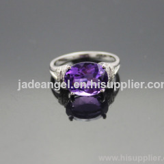 Fine Jewelry 925 Sterling Silver Ring With Oval Cut Created Amethyst and Cubic Zircon Jewelry