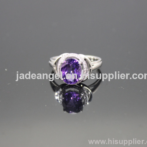 925 Silver Jewelry Created Amethyst and Cubic Zircon Ring