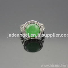 925 Silver Jewelry ,Fashion Green Jade and Clear Cubic Zircon Ring