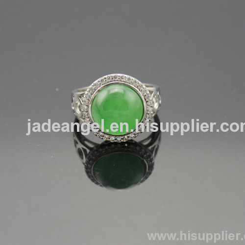 925 Silver Jewelry ,Fashion Green Jade and Clear Cubic Zircon Ring