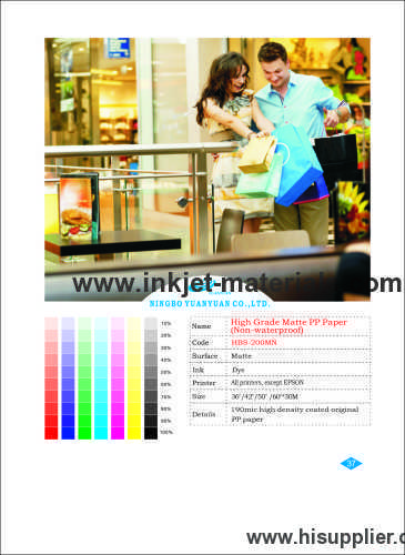 High Grade Matte PP Paper Non-waterproof