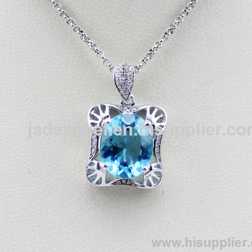 Sterling Silver Blue Topaz with Cubic Zircon Pendant