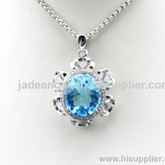 925 Silver Jewelry Created Blue Cubic Zircon Pendant with Cz Diamonds