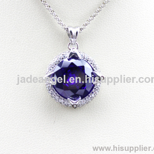 Fashion Jewelry Round Cut Amethyst Pendant with Clear Cubic Zircon