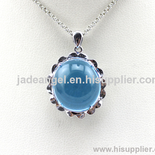 925 silver penant necklace oval dome cut blue topaz pendant