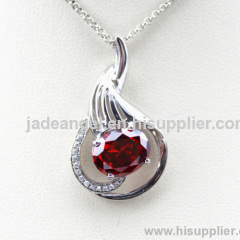 925 Sterling Silver Pendant with Created Garnet and Cubic Zircon Jewelry