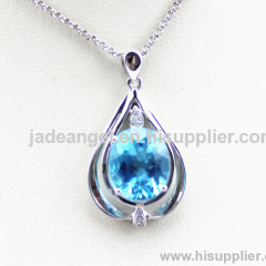 gemstone pendant,925 silver blue topaz cubic zircon pendant jewelry