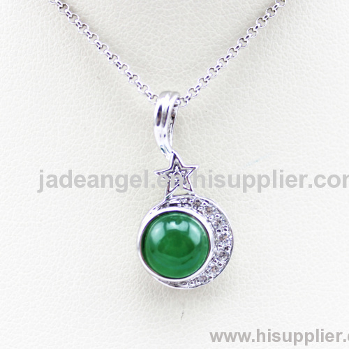 gemstone silver pendant.925 silver green jade and cubic zircona pendant charm
