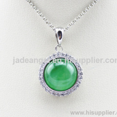 fashion jewelry,sterling silver roud cut green jade and cubic zircon pendant