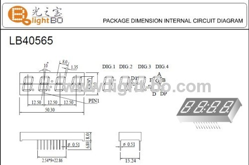 Common anode super green 4 digit 0.567 segment LED Clock Display