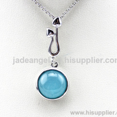 925 Silver Jewelry Blue Jade Gemstone Pendant