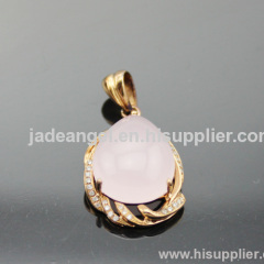 18K Rose Gold Plated 925 Sterling Silver Pear Cut Rose Quartz Pendant