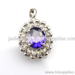 Gemstone Jewelry 925 Silver Created Amethyst Cubic Zircon Pendant