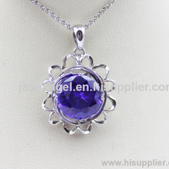 925 Sterling Silver Jewelry Created Amethyst Cubic Zircon Pendant Charm