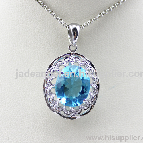 Gemstone Jewelry Blue Topaz Cubic Zircon Silver Pendant