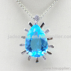 925 Blue Topaz Cubic Zircon Pendan ,Gemstone Pendant Jewelry