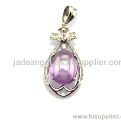 Sterling Silver Pendant with Amethyst Cubic Zircon Stones