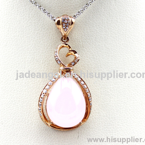 18K Rose Gold Plated Silver Jewelry ,Rose Quartz Pendant