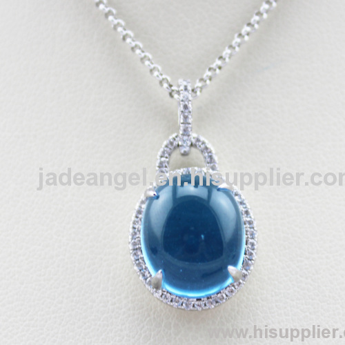Created Blue Topaz and Clear Cubic Zircon 925 Silver Pendant