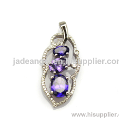 925 Silver Jewelry Created Amethyst and Clear Cubic Zirconia Pendant Jewelry