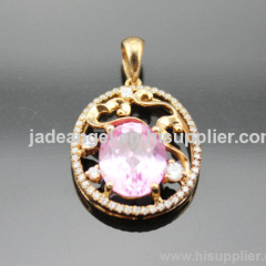 18K Rose Gold Jewelry Oval Cut Pink Ruby and Clear Cubic Zircon Pendant