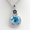 925 Sterling Silver Blue Topaz Cubic Pendant Charm Jewelry