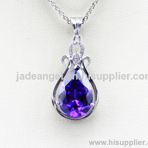 925 Silver Jewelry Created Amethyst Drop Pendant