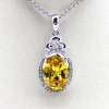 925 Sterling Silver Oval Cut Created Citrine Pendant with CZ Diamonds Jewelry