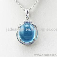 925 Silver Jewelry Oval Dome Cut Created Blue Topaz Charm Jewelry