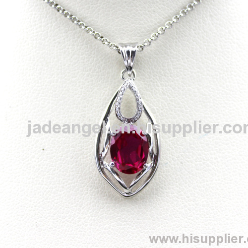 Oval Cut Garnet Cubic Zircon 925 Silver Pendant Jewelry