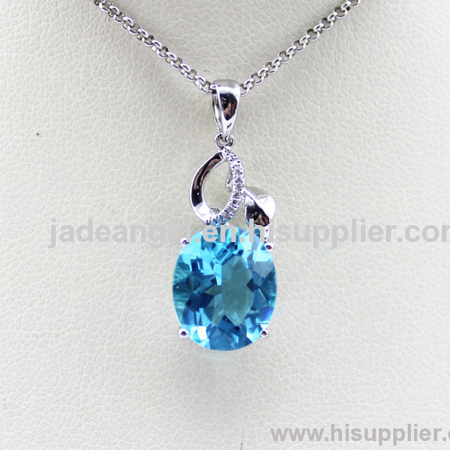 Blue Topaz Cubic Zircon Pendant,925 Silver Jewelry