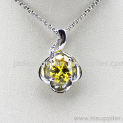 Yellow Cubic Zircon Silver Jewelry ,925 Silver Pendant