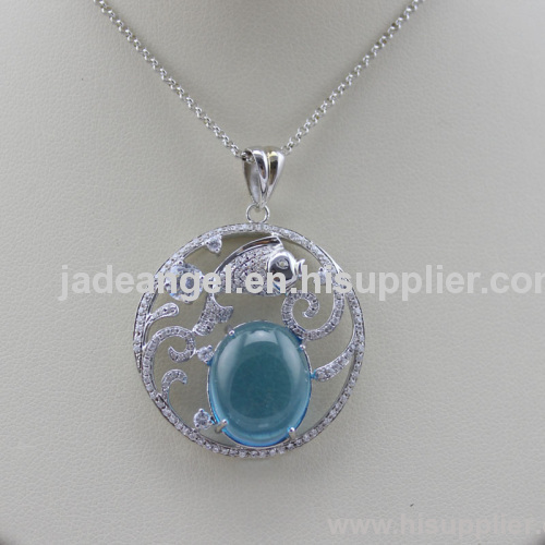 925 Sterling Silver Pendant with Created Blue Topaz and Cubic Zircon