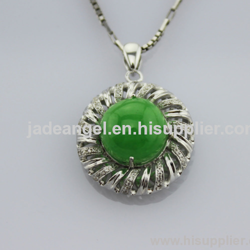 925 Silver Jewelry Green Jade Cubic zircon Pendant