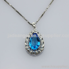 925 Silver Jewelry Blue Topaz Cubic Zircon Drop Pendant Jewelry