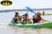 three person sit on top kayak fishing