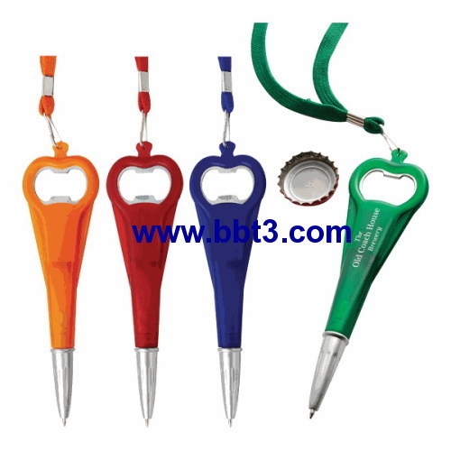 Promotional ballpen with bottle opener and lanyard