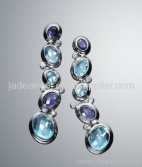 925 silver inspired jewelry blue oval mosaic drop earrings