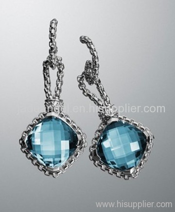 designer inspired jewelry yurman 11mm blue topaz cushionon point earrings