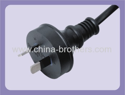 Power cord with Australian standard 3 pin flat straight-in plug 