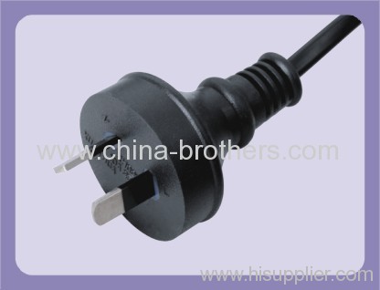 Australian power cord plug with 3 pin flat plug molded