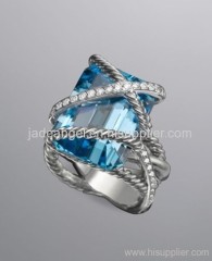 sterling silver ring 20x15mm blue topaz cable wrap ring