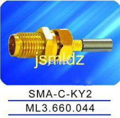 SMA female connector,straight,crimp,thread coupling,mounted with nut