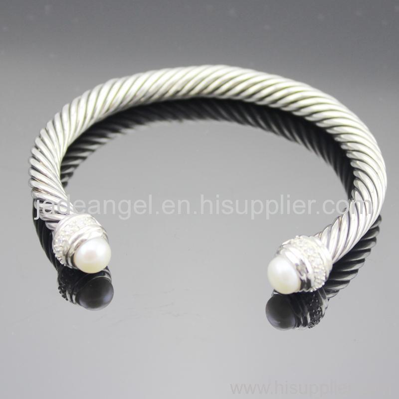 925 Sterling Silver Designer Inspired  Jewelry.7mm Pearl Cable Bracelet