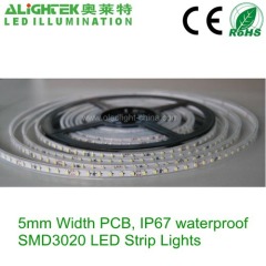 Outdoor waterpoof IP67 5mm flexible led strip light 3020 with silicone tube