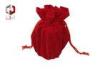 Oblong Red Velvet Drawstring Bag For Wine Bottle Packing